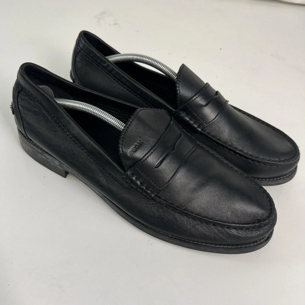 Geox Respira Shoes Mens Size 12.5 Black Leather Penny Loafers Dress U24W6B